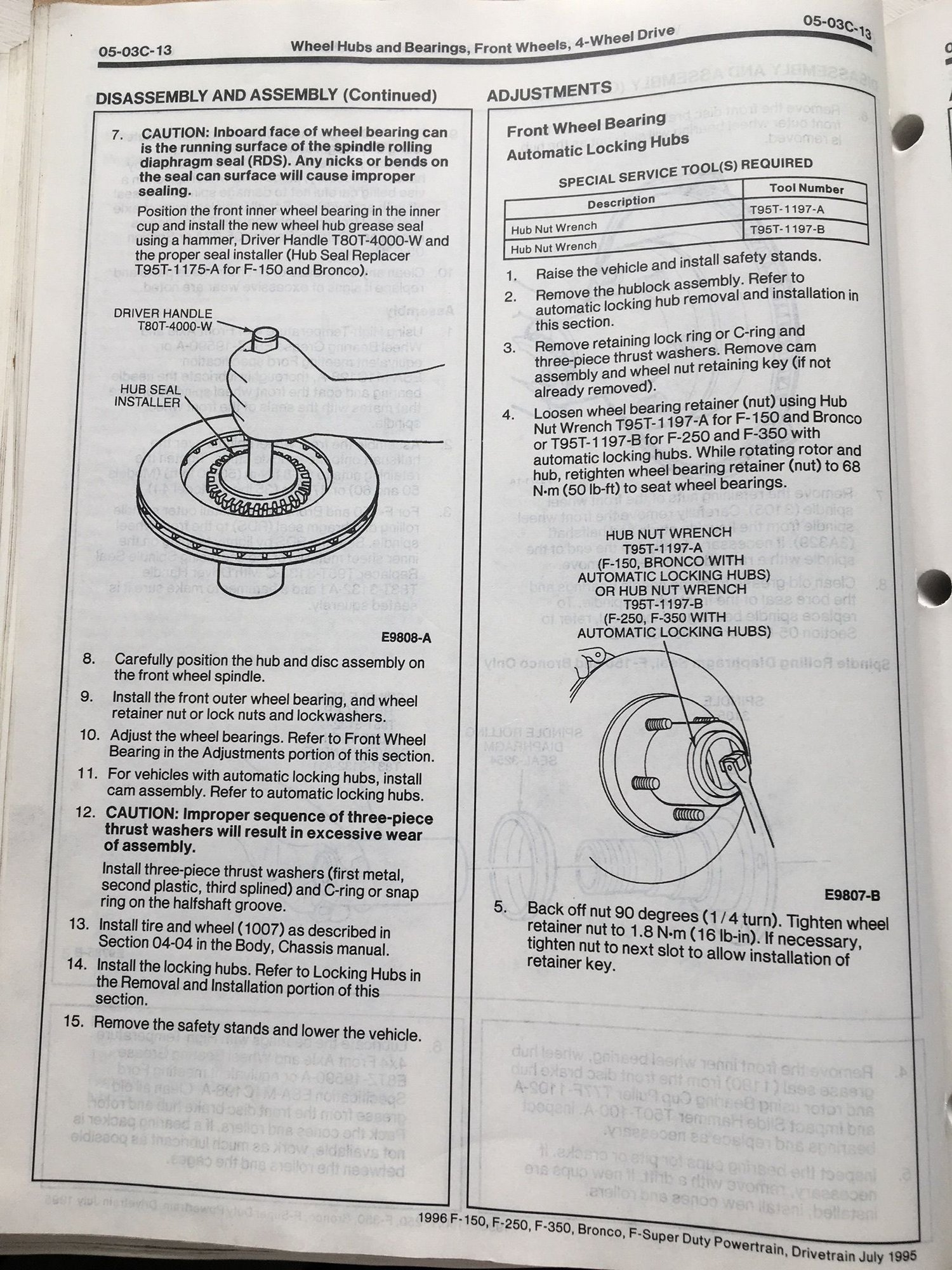 Dana 60 spindle nut correct torque/wheel bearing replacment Ford