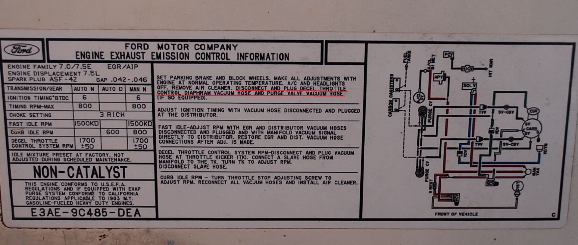 Setting base ignition timing on Ford 460 Vacuum lines to disconnect