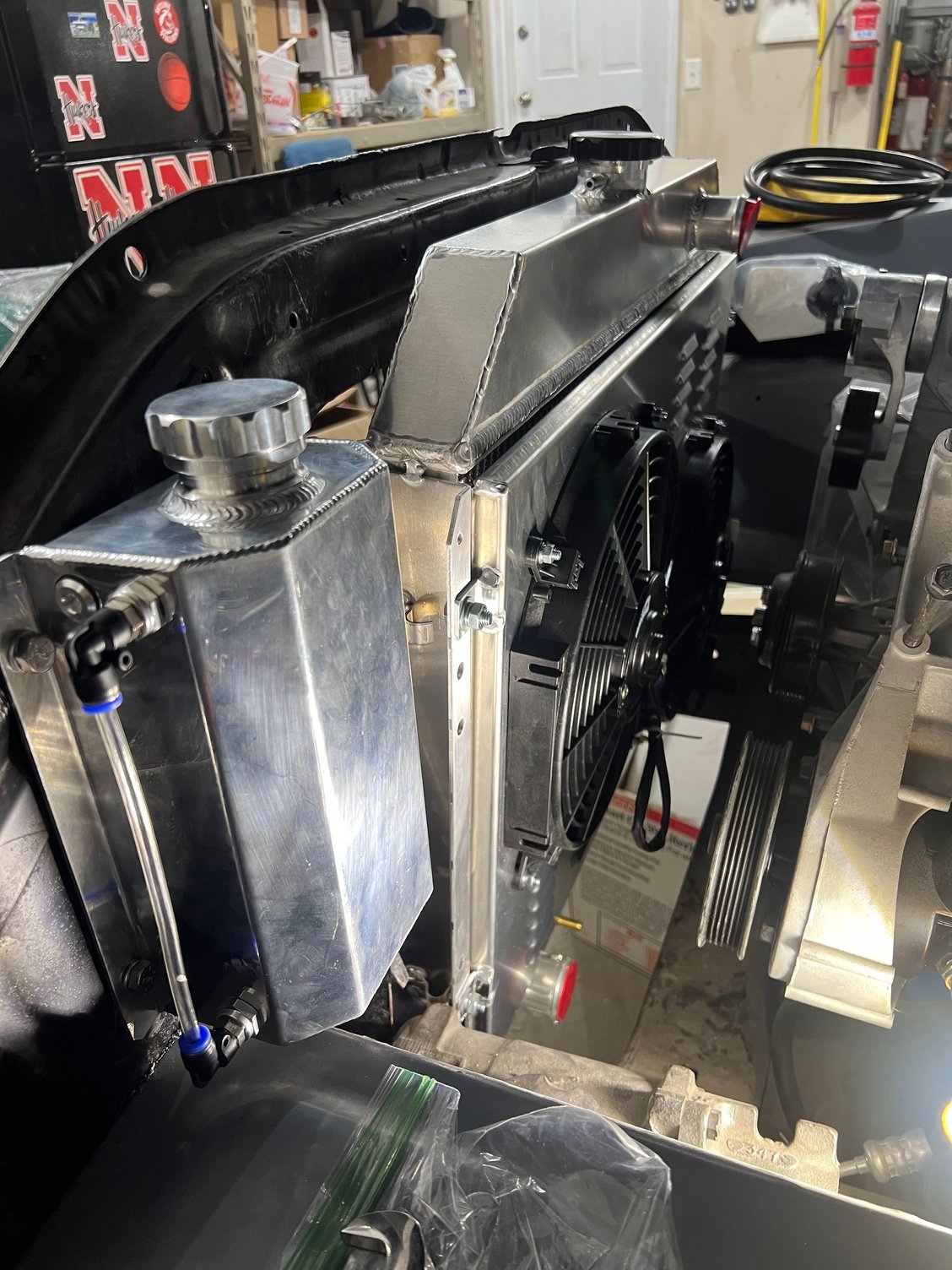 Mocked up the overflow can on the core support