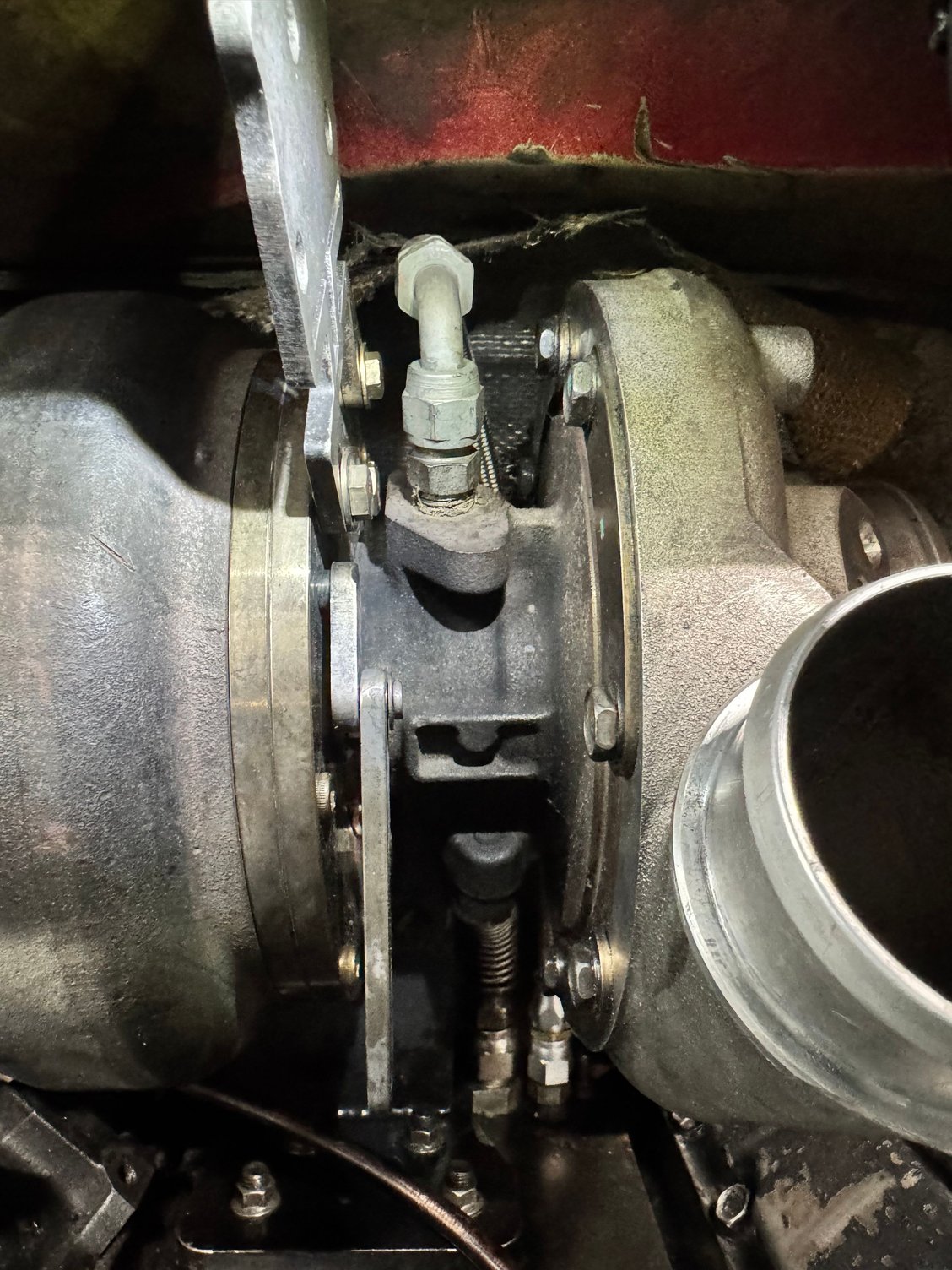 New line installed. In case you are wondering why that 90 degree fitting looks used, that is because it is. It was previously situated at the outlet of the OBA compressor. Thats the beauty of resuable fittings. 