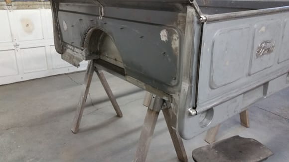 spring loaded hinge pins and roll pan just prior to body work and primer / sealer.  6" tubs allow for 16" wide tire under fenders.