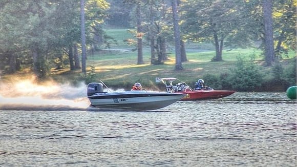 This is "Rebel Yell" my 17 foot Laser with 400 HP OMC Laying down a win in Gambler class. 2008 IHBA High Point, NC. This boat ran 97 MPH through the traps. Pretty scary ride in a 385 pound Kevlar hull!