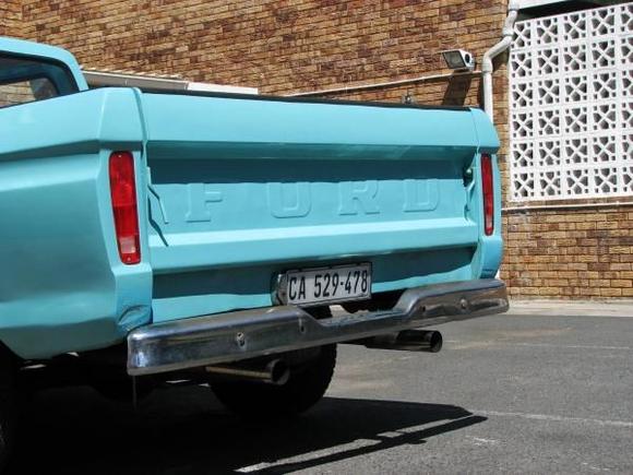Tailgate. The bumper is a temporary measure. It's a '57 bumper salvaged from a wreckyard. The real bumper is in for a re-chrome and the brackets for a galvanizing and powder coat.
