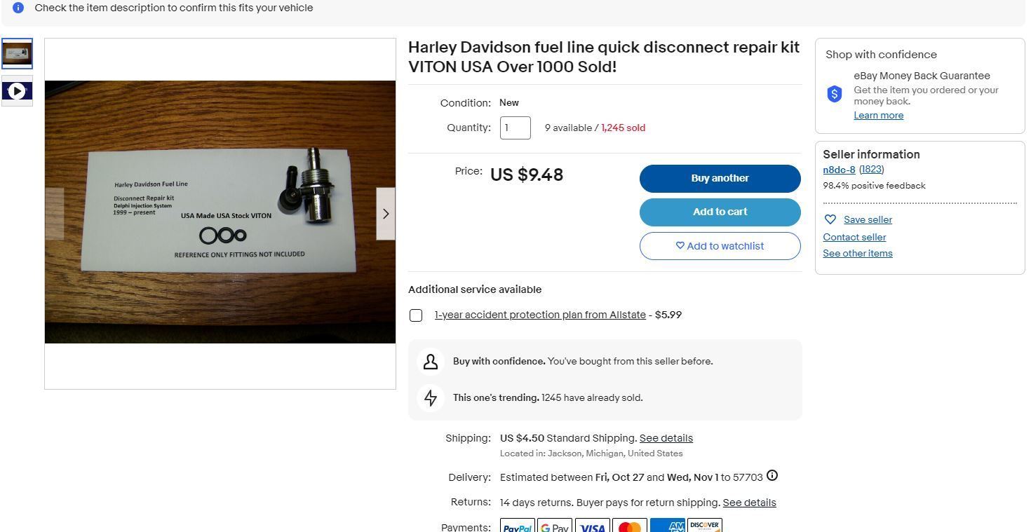 Harley Davidson Fuel Line Quick Disconnect Repair O Ring Kit 3 Pieces USA  SELLER