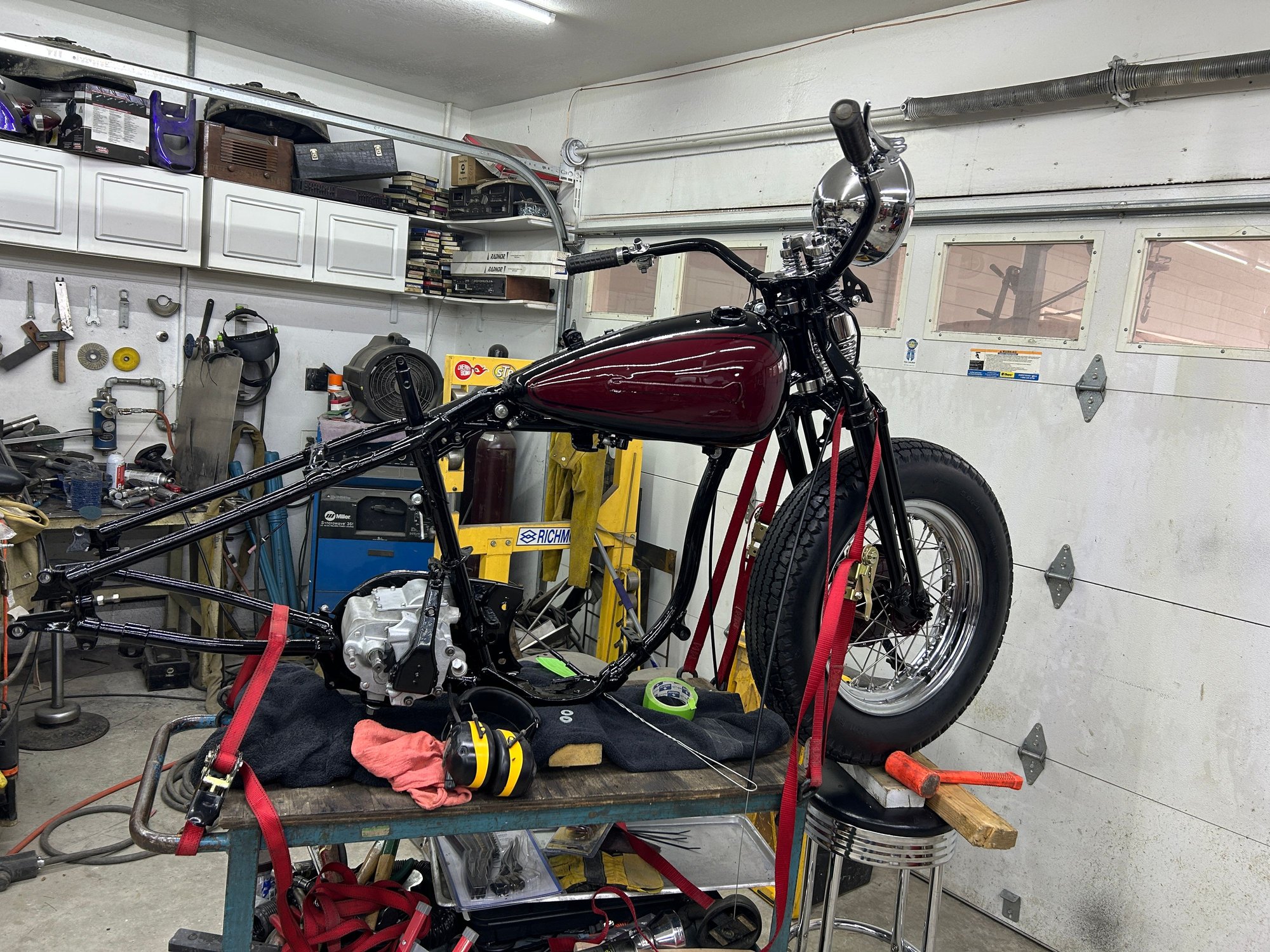 Checking for fit front rim and tire and checking tank for fit 