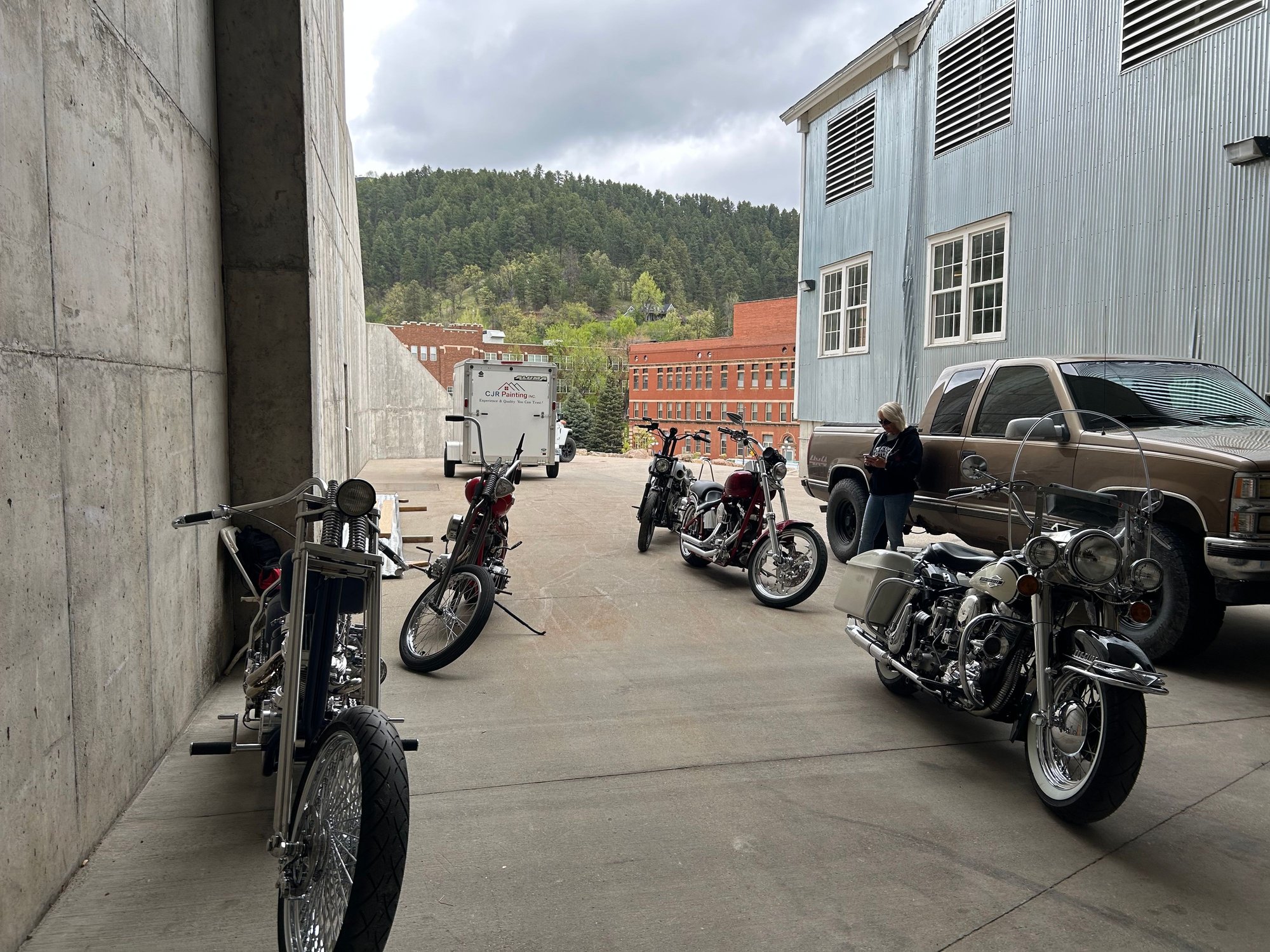 Bikes in staging area waiting to get inside the building