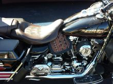 Heat shield with southwestern overlay. Here is the link https://shop.captain-itch.com/Crotch-Cooler-with-Southwestern-style-embossed-Leather-brown-Crotch-Cooler-SW-style-brown.htm