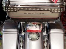 Smoked rear lights: CD ProBeam tail/fillerz and a replacement Tour Pak light bar from the MoCo (with chrome trim!).