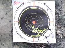 My grouping at 7 yards LCP with lazermax. I am low and right but that may be my shooting. 