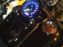 Black powdercoat dash and ignition. Blue LED speedometer