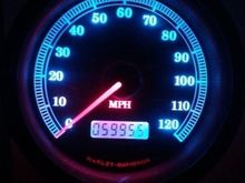 Blue with red under the needle