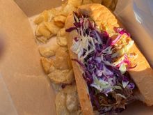 Pulled pork and chips.  Was very tasty.  Both times, lol.


