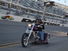 Daytona International Speedway..Every customer of V8 Choppers got to take 3 laps around the road track and 3 laps around big track.had to stay off banks but got to open it up on flat parts..imagine 50 Big Ass motors all running open headers..flying around Daytona