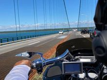 Going over Mackinac Bridge in Michigan 