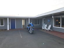 This is the from door to my room. The motel is Called Deannas Oceanfront Motel. It is not a big place, and I imagine it fills up in the summer. Very quiet, great bed, coffee in the room, and coffee and muffins in the morning (I think). Very clean, and it has a one of those glass brick walls in the bathroom beside the tub if your so inclined. Remember to get some bubble bath and camomile tea...