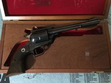The tape seen at the lower right in the case once held a small screwdriver that was needed to frequently tighten the screws that loosened from the recoil. Ruger eventually sent out Nylok screws to solve that problem!
