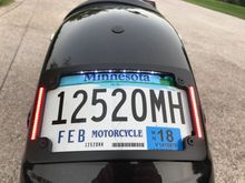 Custom Dynamics license plate with built in turn signals, brake light and running light