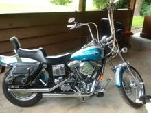 1995 Dyna Wide Glide in thar blue color with new V&H Straight Shots.