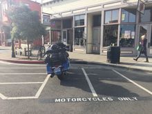 Fort Bragg loves motorcycles, right in front of a great coffee shop. I had the waffle and fruit, excellent fare.
