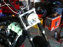 Fat Boy headlight. I couldn't wait to see so just stuck it up there to whet my appetite. Still needs more stuff on the front end though.