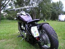 Little Miss Bobber,  side mount tag, chopper fender, solo seat, fat bars, 180 rear tire