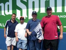 My buddy Mike,Me.My Nephew and his Dad.In the bleachers at Yankee Stadium