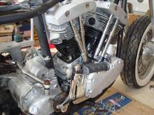 newly rebuilt '66 shovel motor and new kickstart and pedal installed