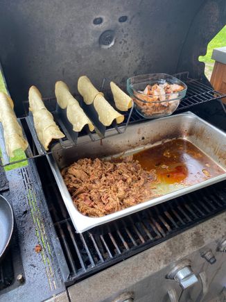 Just staying warm on the gas grille