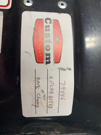 Mustang label - passenger seat.