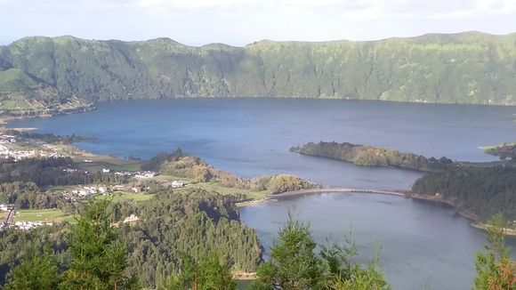 Volcanic Lake Lagao Azul from a view point atop the mountain.