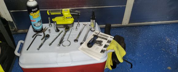 Tools needed

Glass cleaner
Clean rag
Lube
13mm wrench 
15mm wrench
1/4 drive
1/4 handle
#30 torx
#40 torx
1/4 extension
3/8 driver
3/8 extension
Spring puller
Shop light 
6mm allen