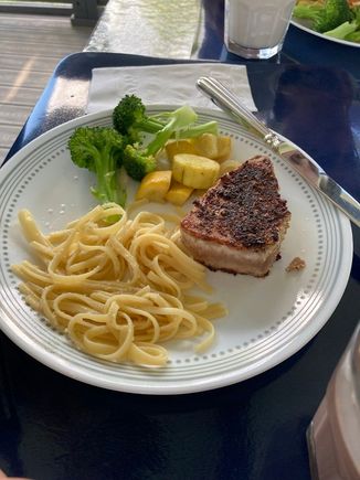 Blackened Yellow Fin Tuna Plated, son does not like shrimp