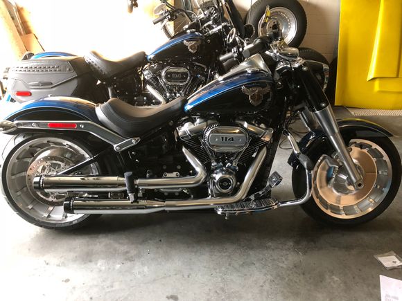 Willie G floorboards, brake and clutch pads, and Harley Mustache engine guard. I also got a XKchrome LED lighting package that includes back half & underside turns red on stop and each side front half turns amber when signals activate.