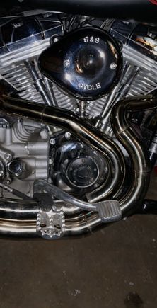 Here’s a closer pic. The bike and pipe are currently dirty as of now but you can see the difference between a non polished vs polished stainless exhaust 
