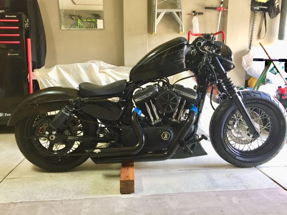 Almost as low as they go while mocking up tank and fenders
