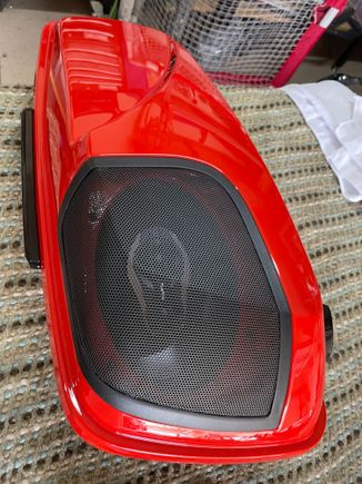 From the top. Fit on the grills was tight.  Not sure how I feel about seeing the orange paint under the grille.  Maybe in the future I’ll pull the grilles again and paint that area black. 