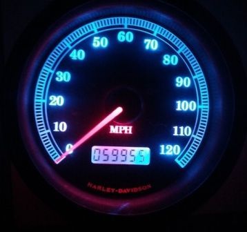 Blue with red under the needle