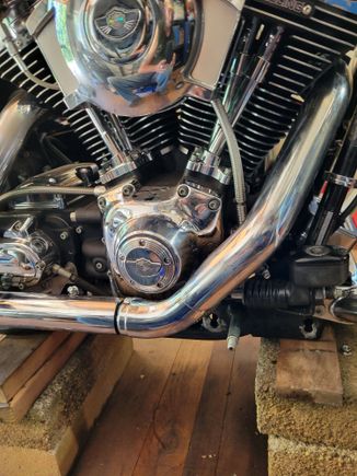 Heat shields were just set in place for pic. the bottom pipe actually fits over the filler shield so you won't see that small gap showing in the pic. 