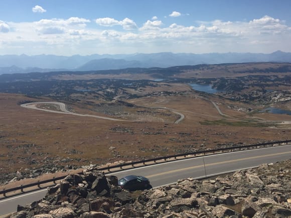 From the top parking lot, and looking down. Again, beautiful twisty road