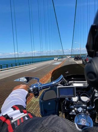 Going over Mackinac Bridge in Michigan 
