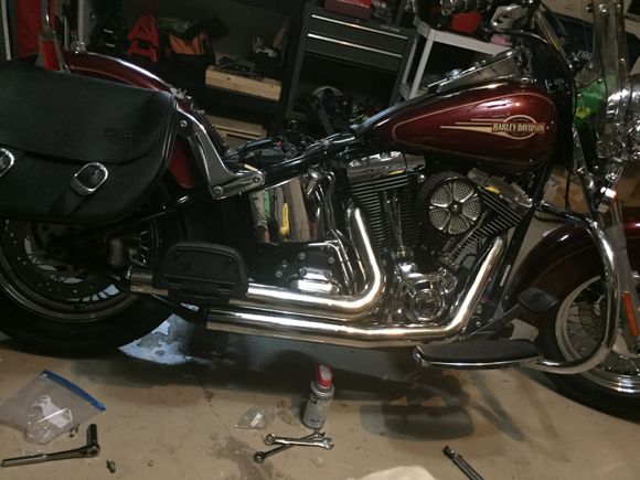And the new exhaust is on!  Rinehart staggered 2-2 staggered. I told the wife her new boards  ruined the lines