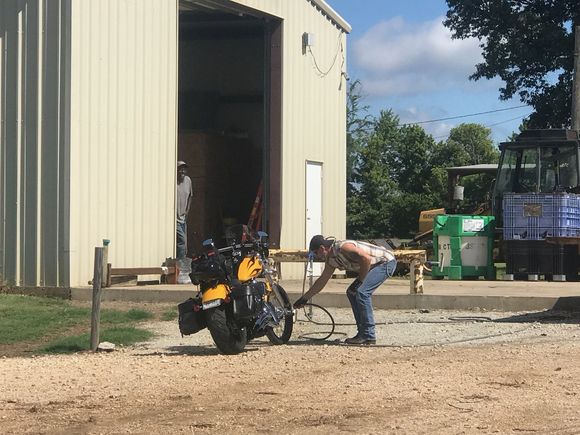 Me rinsing my front wheel after a dog whizzed on it .
Last weekend on the way to  Reelfoot lake.