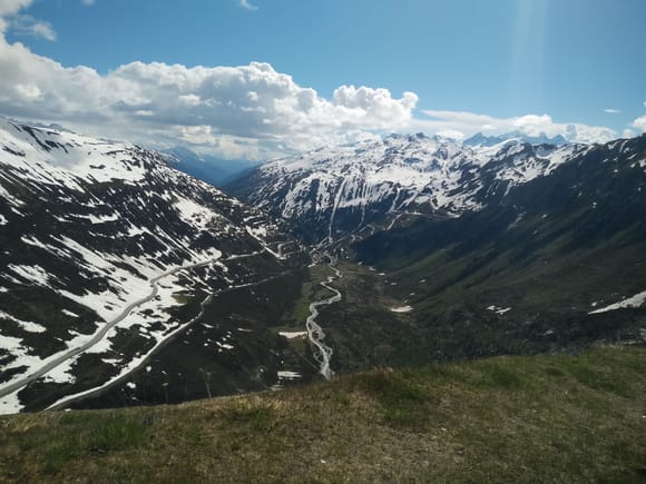 Top of the Furka Pass with the Grimsel Pass to the right