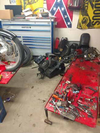 Motor and trans are out time to strip it down. Need to pull cam's,heads and clean the covers for powder.
