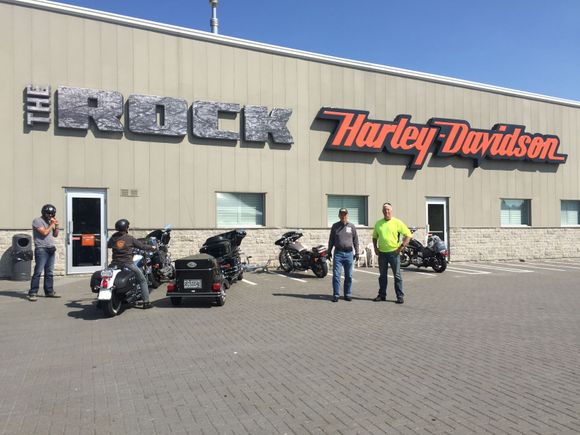 Thought I'd test uploading a picture using my iPad - we're standing in front of The Rock Harley Dealer in Sudbury, Ontario. This is day two of a 7 day trip from Cleveland up the east shore of Lake Huron, tonTobermory. Cross the Georgian Bay via ferry, then Sudbury, Ottowa, Lake Placid, the Finger Lakes and home to Cleveland.