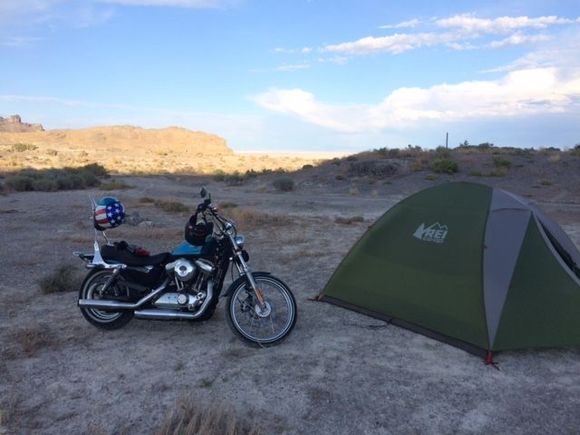 Our camping spot out on the salt flats. After you exit 80 and drive past the gas station, instead of making the right turn for the salt you make a slight left which will lead you up into the mountains. This location help protect us from the wind along with some must needed shade.