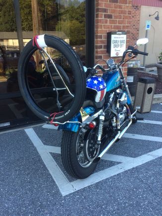 When the Harley is your only relaible mode of transportation...getting my front tire installed