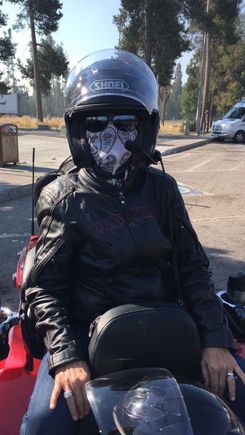 My wife ready for a smoke ride.