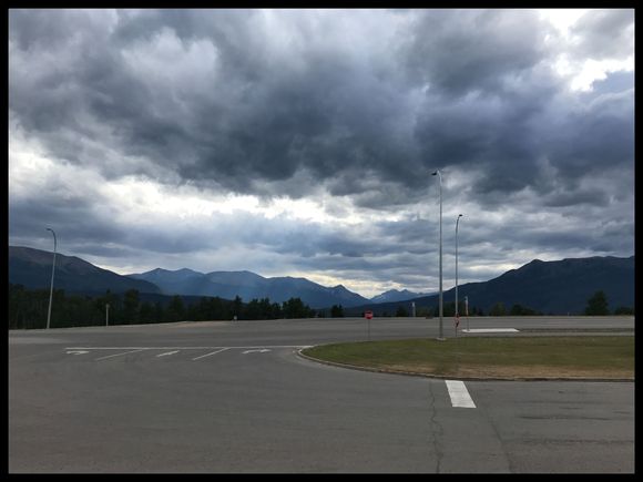 … at the gas station in Grande Cashe looking towards the Rockies