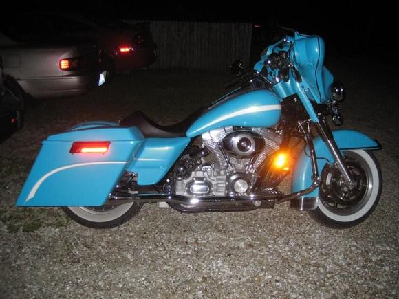 My friend Phils bike. Fresh paint job. It now has Chrome 9spokes on it now which were put on by Bikers PHD in Creve Coeur Illinois